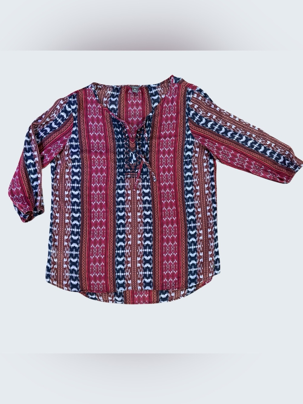 Eddie Bauer Women's XL Boho Cotton Peasant Blouse Pink Blue Brown 3/4 Sleeve